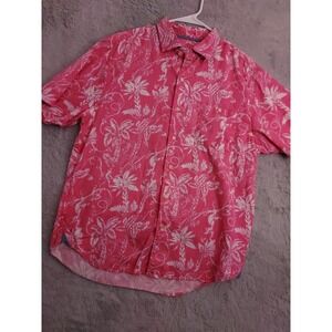 Tommy Bahama Shirt Mens Medium Tortola Hawaiian Pink Tropical Tencel Blend M